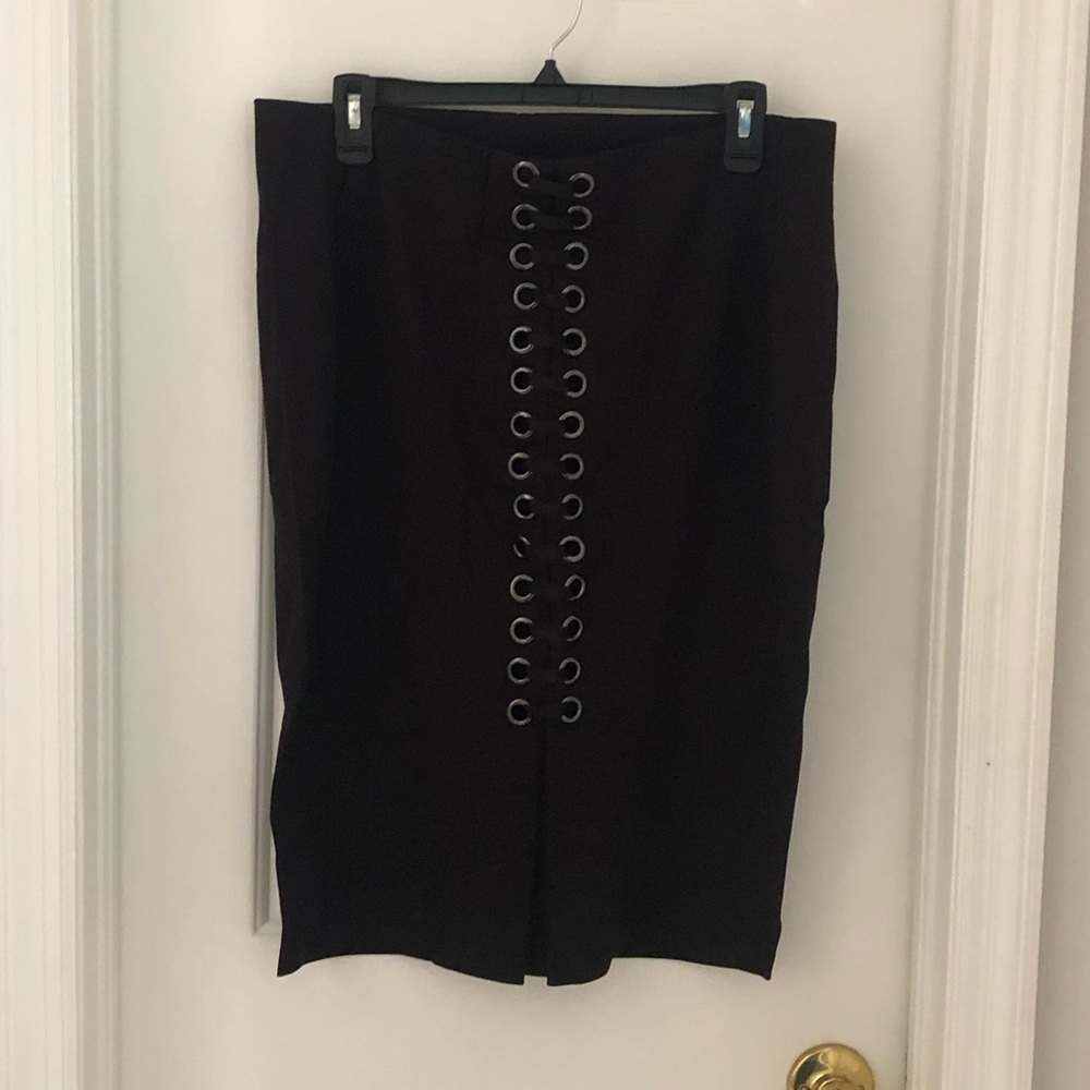 VENUS Black Lace-Up Front Pencil Skirt